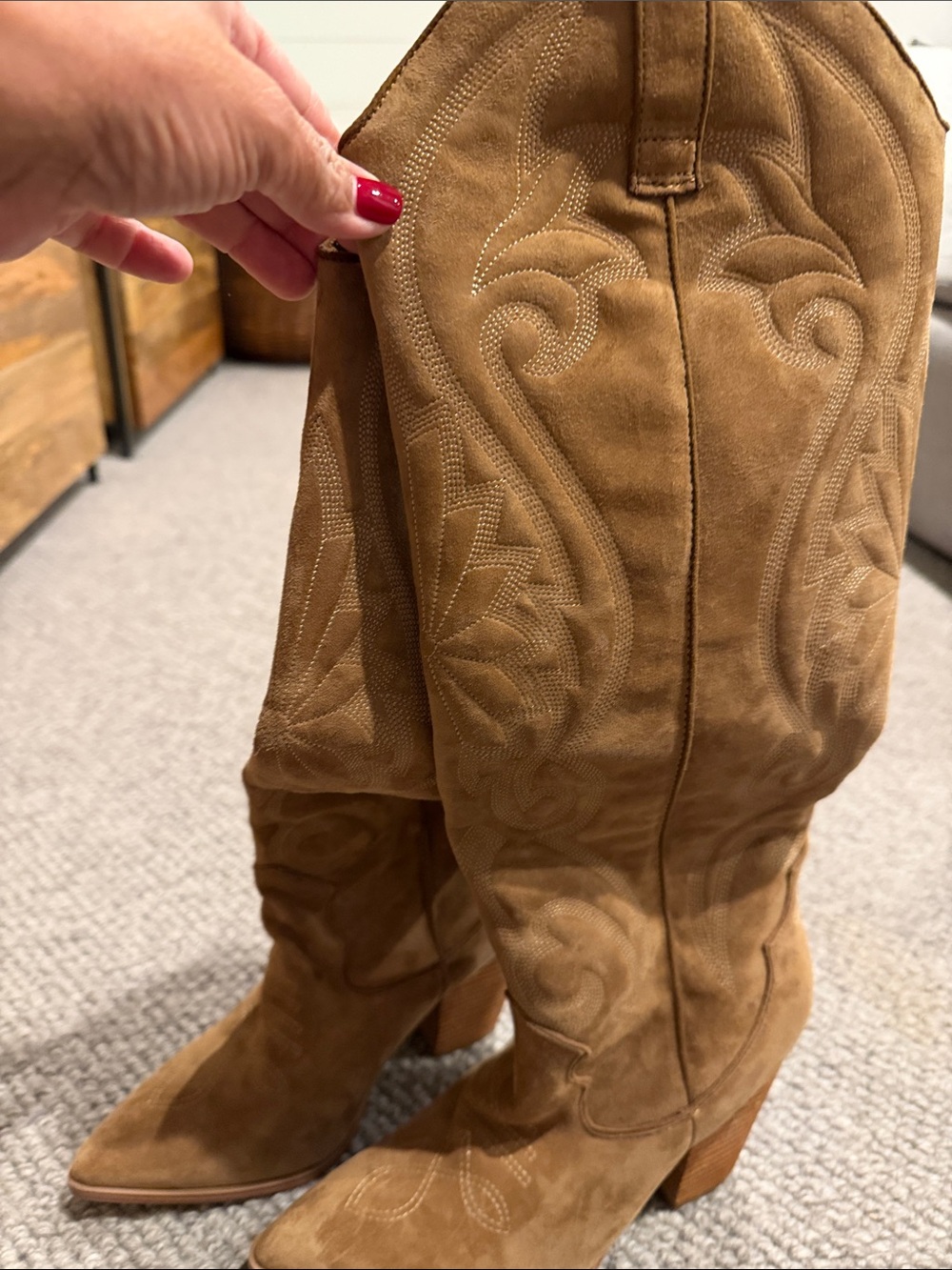 Steve Madden Tan Suede Western Knee-High Boots